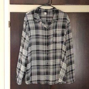 Old Navy Chiffon Button Down Plaid XXL